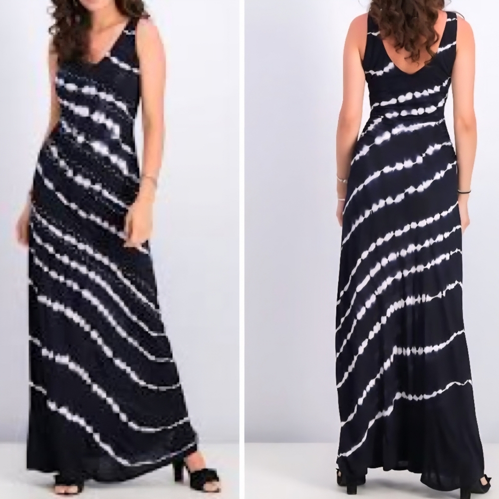 INC Black & White Tie Dye Bedazzled Maxi Dress